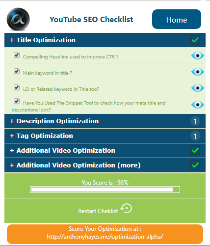 YouTube SEO Checklist Chrome Extension Screenshot YouTube SEO Checklist Chrome Extension Screenshot