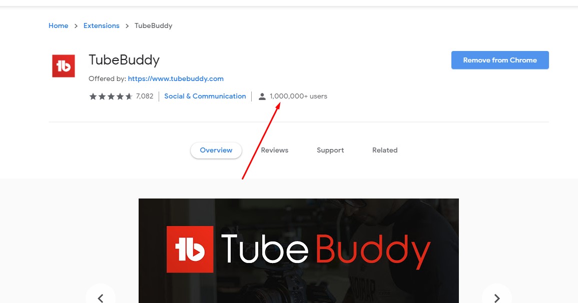 Chrome-Store-Suggested-App-Optimization-Example-1-Tubebuddy-1-Million-Usrs
